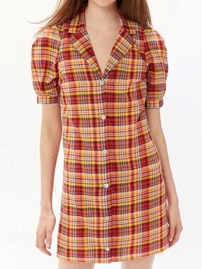 Urban Outfitters UO Nantucket Plaid Mini Shirt Dress XS Soft Cotton Farmhouse